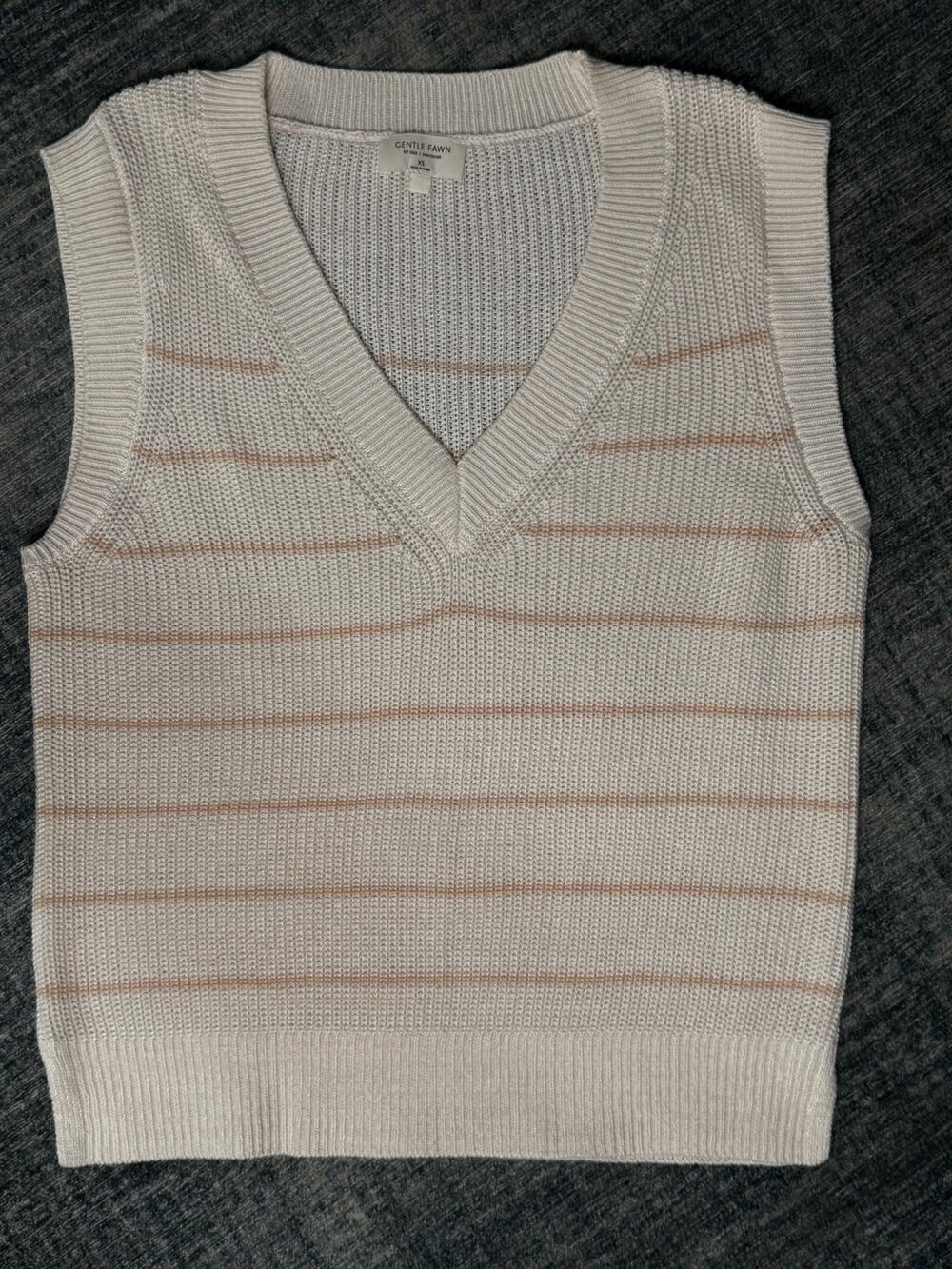 Gentle Fawn Striped Knit Sweater Vest V-Neck Crop Top Ivory Tan XS